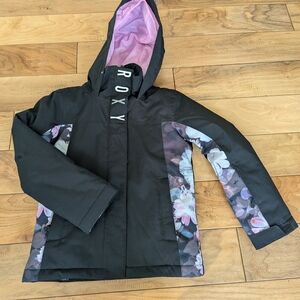 Roxy Black and Floral Kids Ski Jacket - Size 8/Small